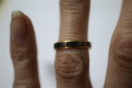An early George III gild and black enamel mourning band